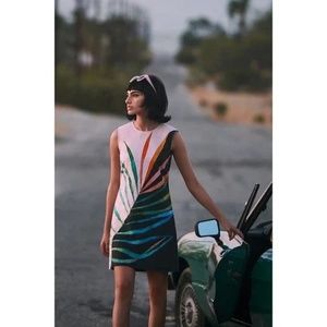 Anthropologie Conditions Apply Sleeveless Palm Frond Shift Dress Size LG